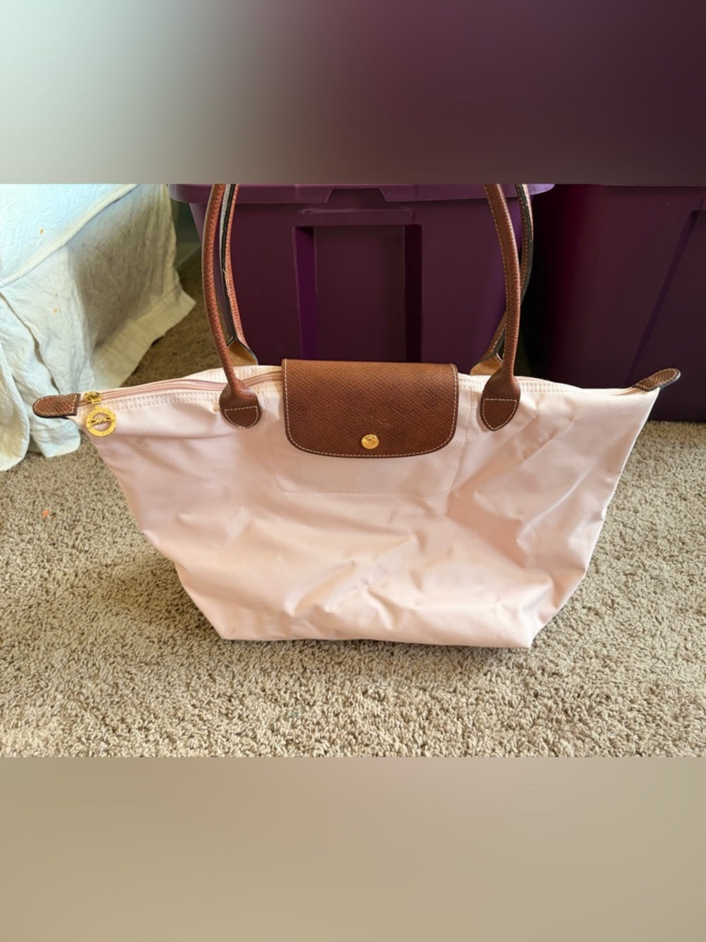 Longchamp Large Le Pliage Tote in Pink Ice